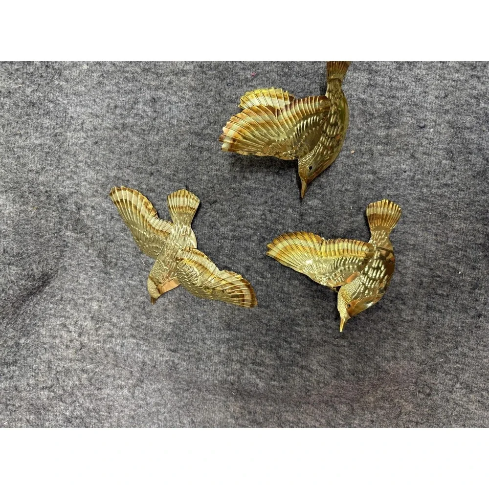 Set‎ of 3 Brass Flying Birds Wall Decor Metal Sculptures Swallow Trio Embossed